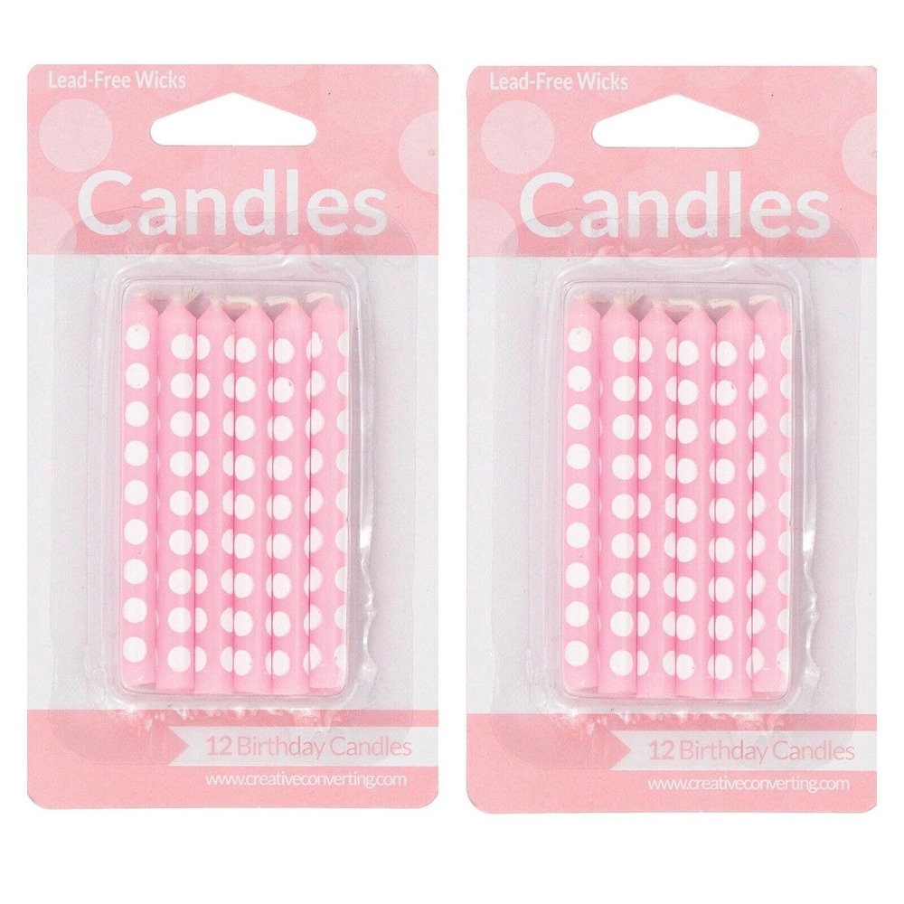 24 Creative Converting Cake Candle, 2.25", Classic Pink Polka Dot (2x 12)‎